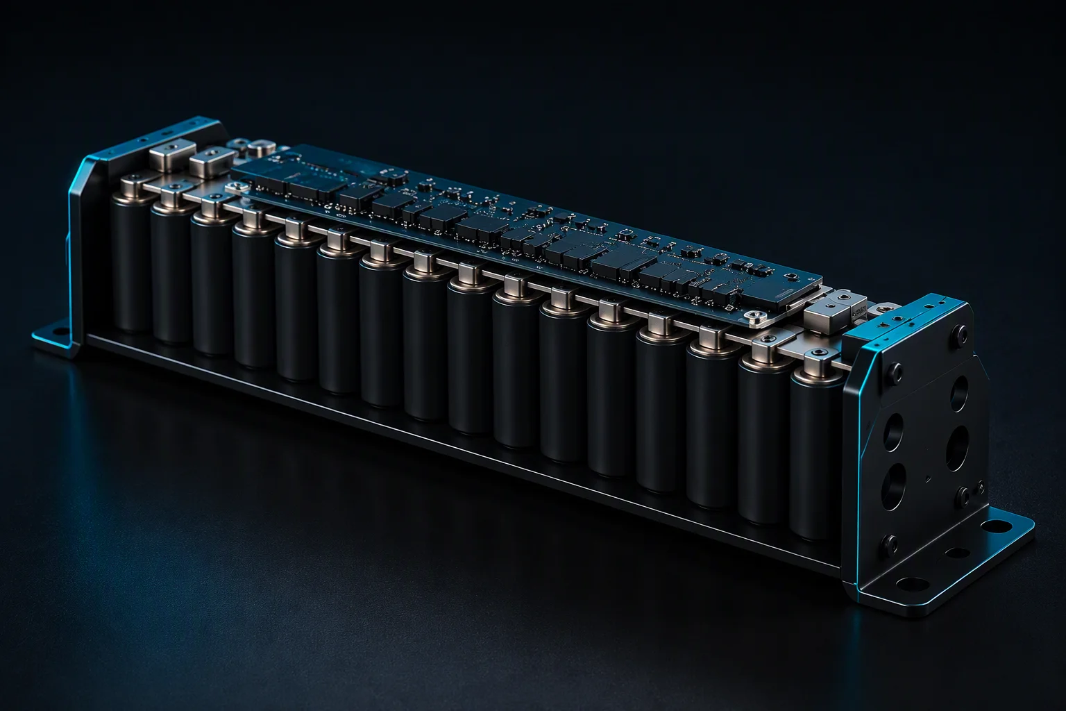 RackBridge 48V supercapacitor module on a dark workbench