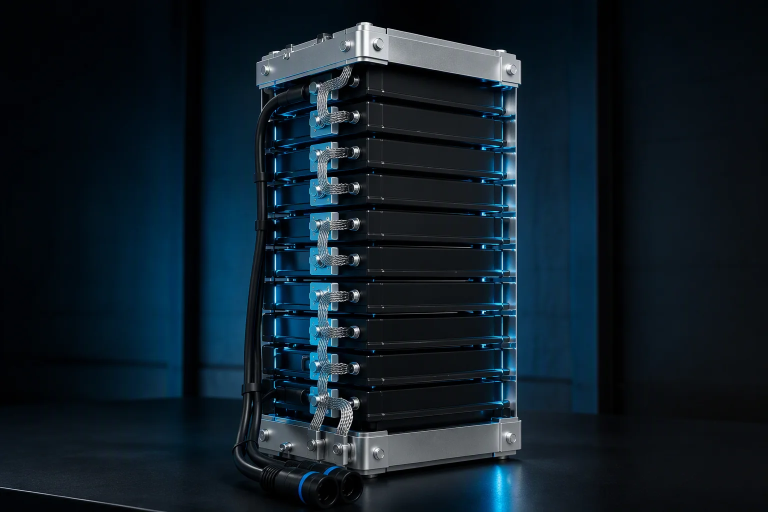 Open-frame custom supercapacitor stack with braided busbar links