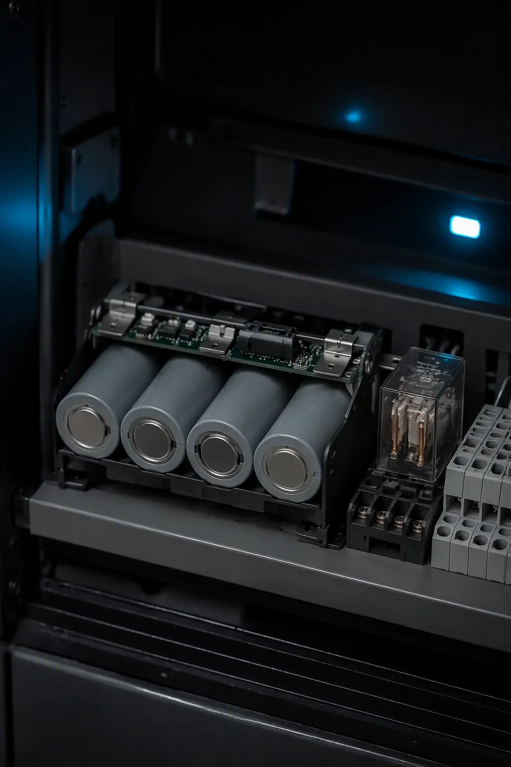 Compact 12/24V backup module installed in a telecom cabinet