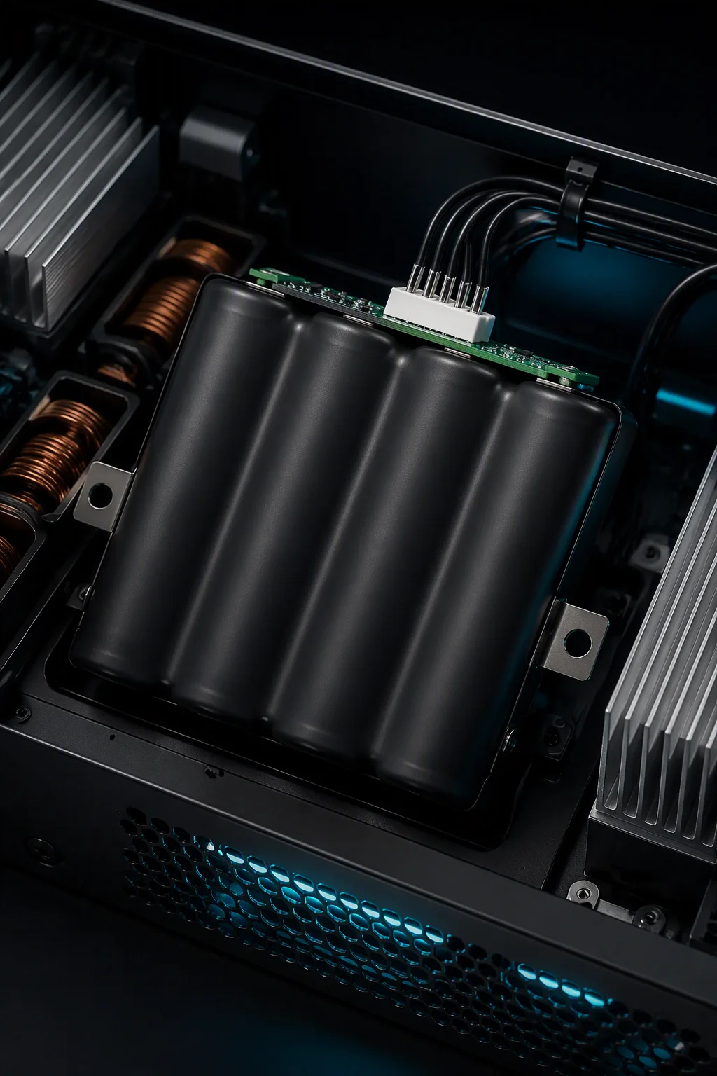 16V supercapacitor pack mounted on a server power supply board
