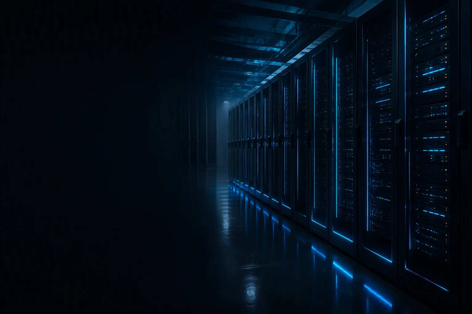 AI data center row of GPU racks with a power shelf holding LIC supercapacitor modules
