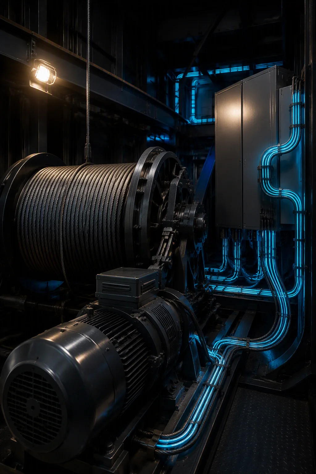 Supercapacitor energy bank installed in a crane machinery house with welded busbars and CAN monitoring unit